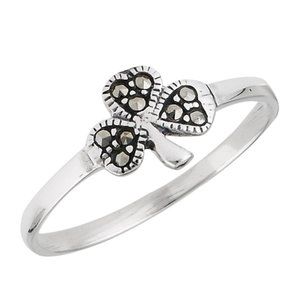 Sterling Silver Shamrock Ring with Marcasite